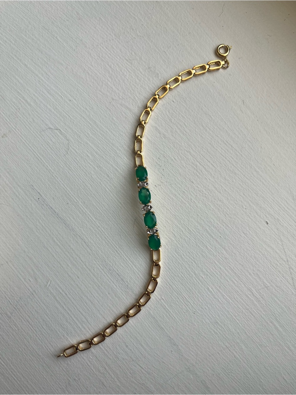3.03  Ctw Natural Green Agate & Diamonds 18KGP Designer Bracelet